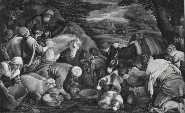 Anonimo — Francesco Bassano - sec. XVI - Mosè fa scaturire l'acqua dalla roccia — insieme